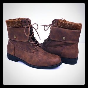 Just Fab Womens Brown Lace-Up Small Heeled Boots